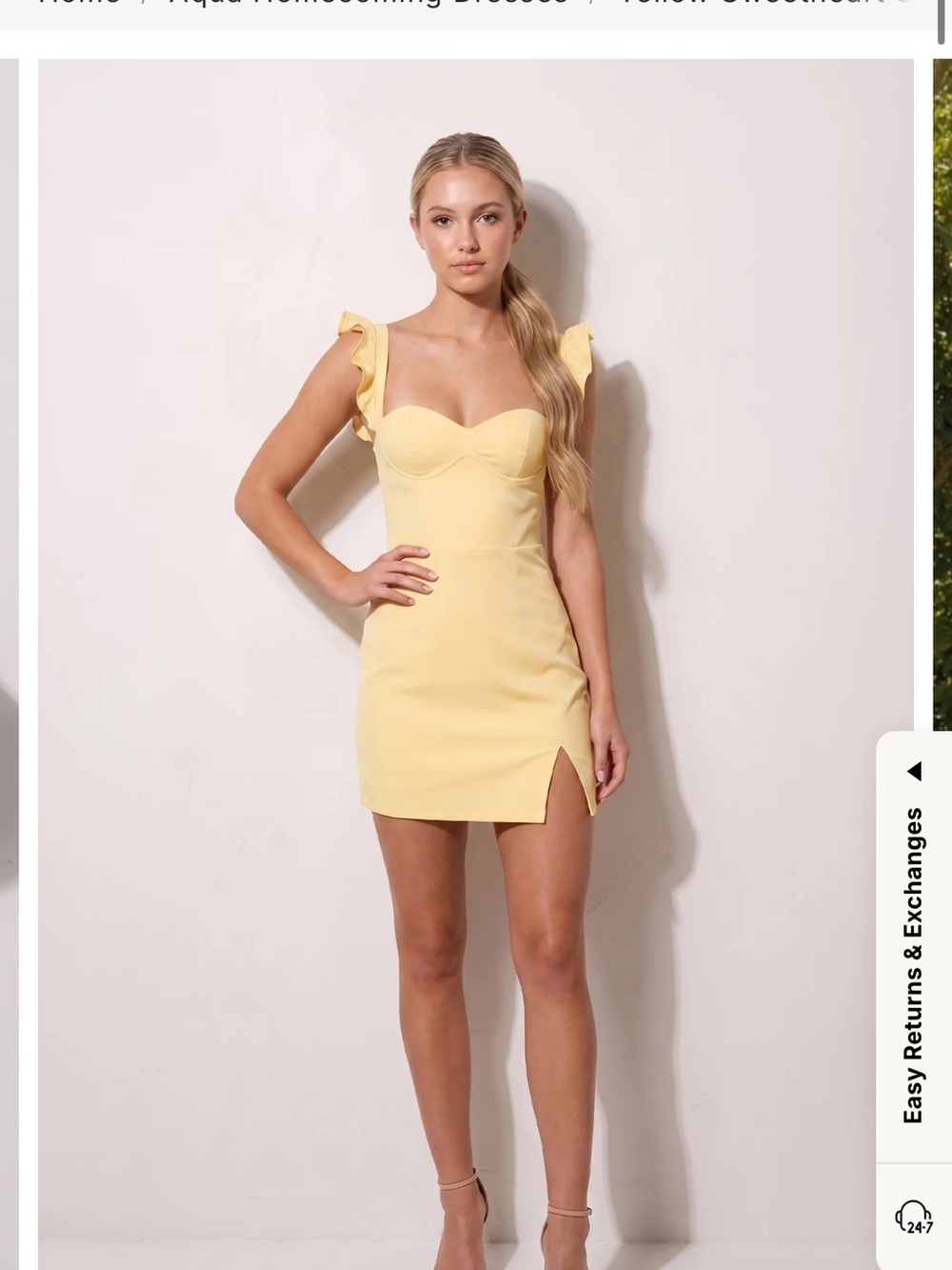 Sweetheart Ruffle-Strap Mini Dress in Pale Yellow